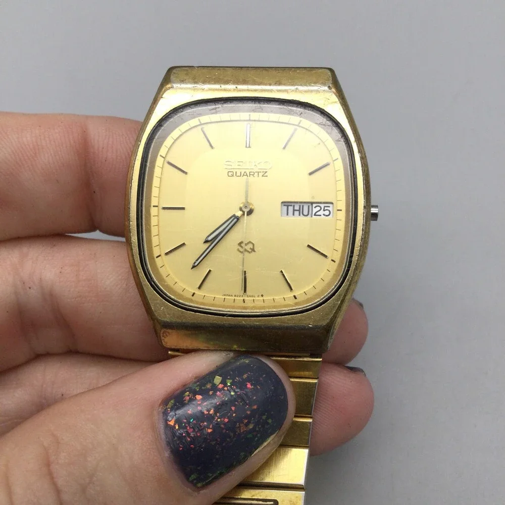 Seiko SQ Watch Women 33mm Gold Tone Day Date 8223-5359 BROKEN PARTS REPAIR 7.75